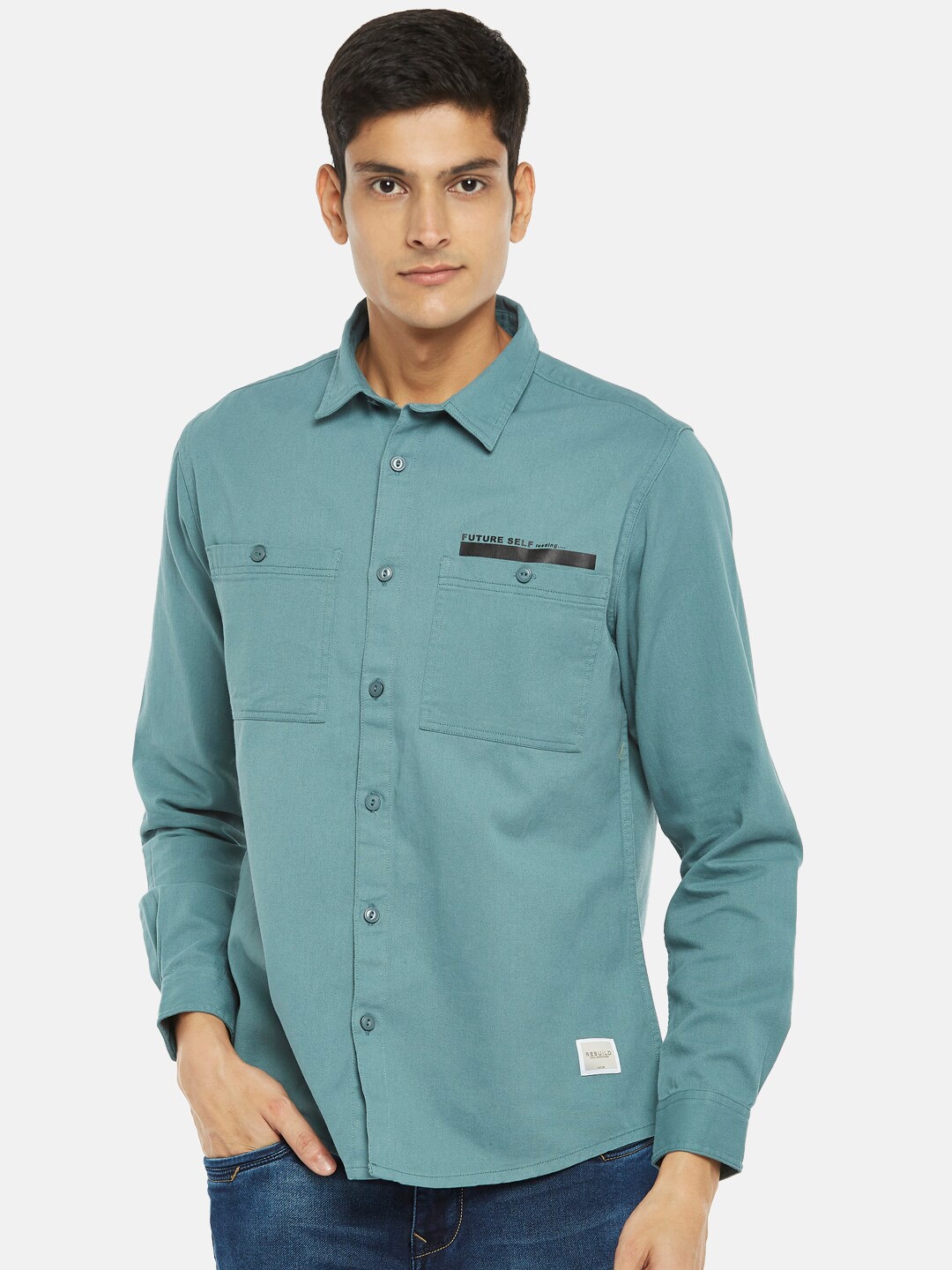 

People Men Olive Green Slim Fit Casual Shirt