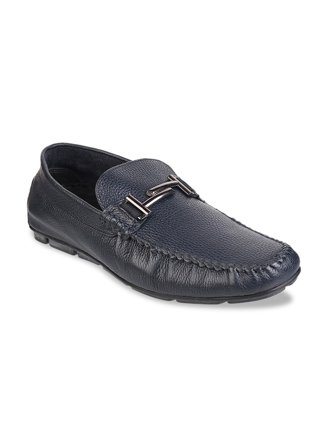 

Mochi Men Blue Textured Leather Loafers