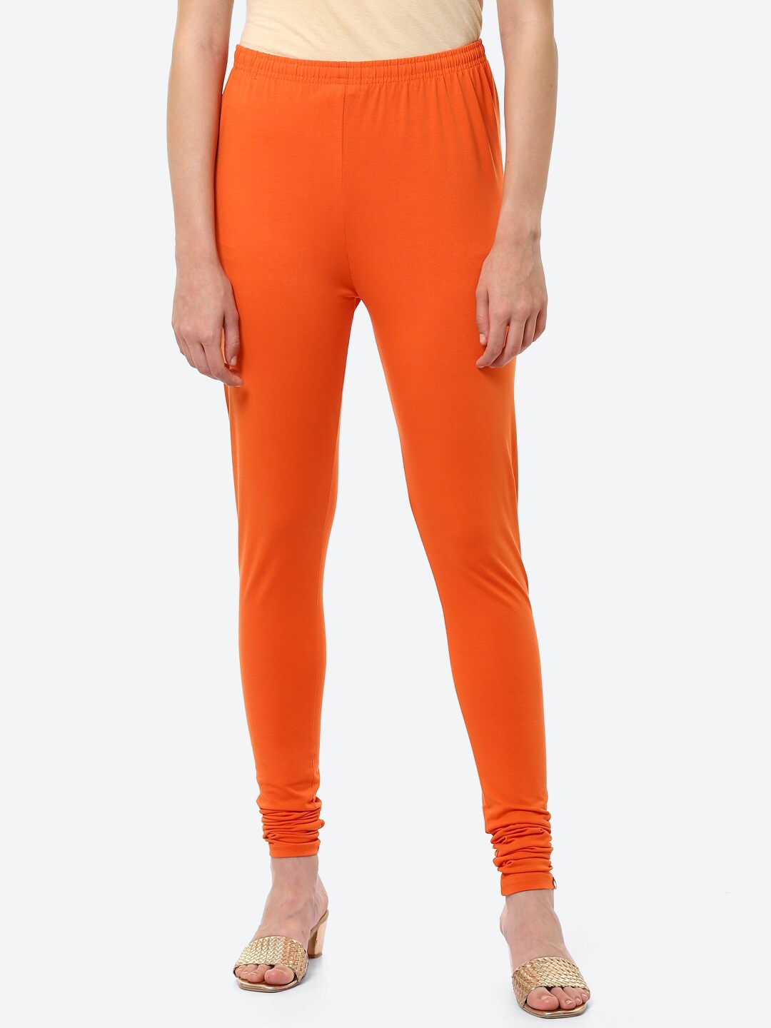 

Biba Women Orange Solid Ankle Length High Rise Churidar