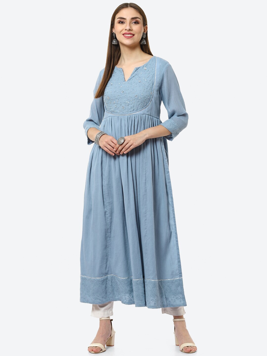 

Biba Women Blue Floral Anarkali Kurta