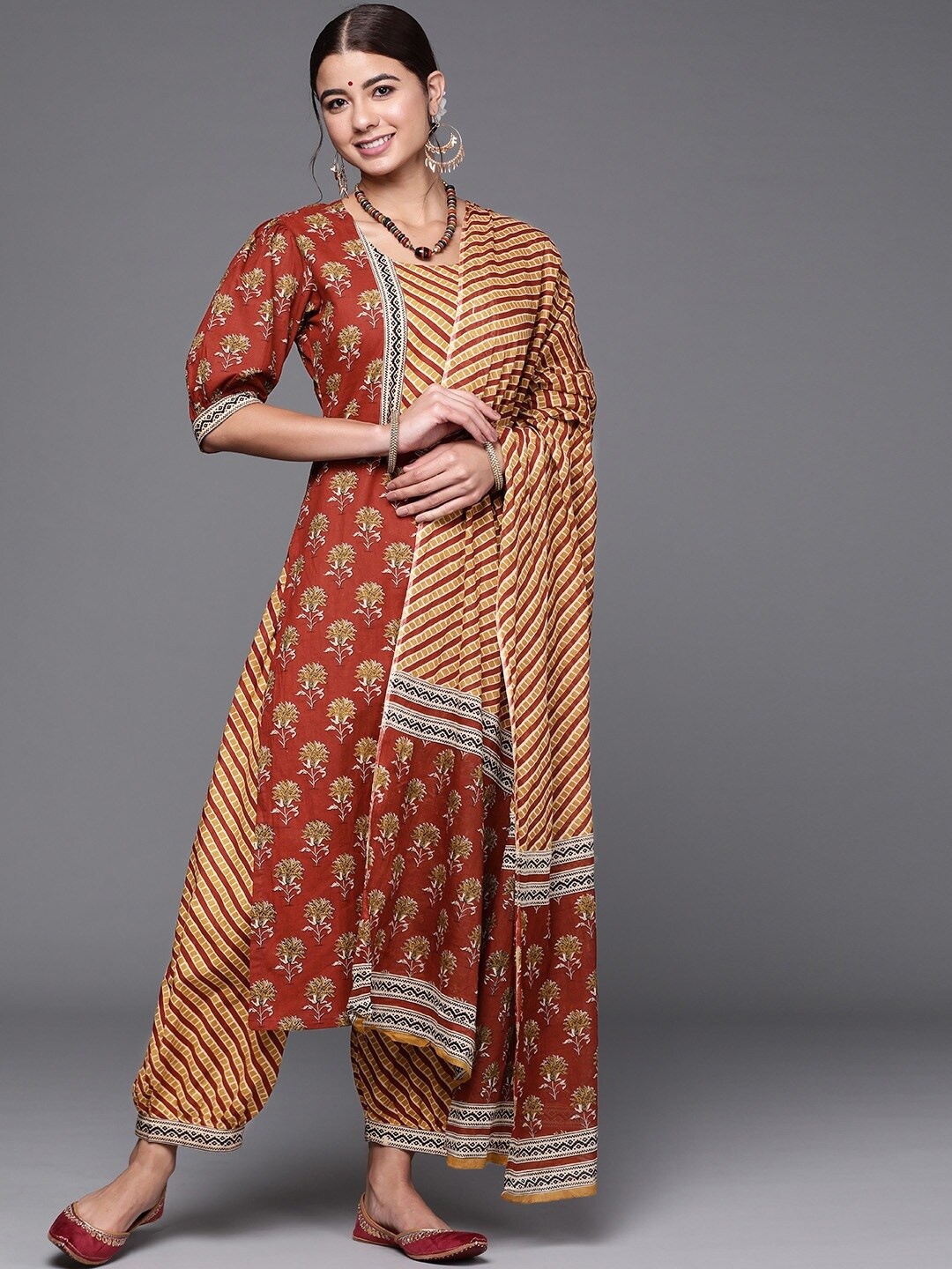

Biba Red & Yellow Printed Pure Cotton Unstitched Dress Material