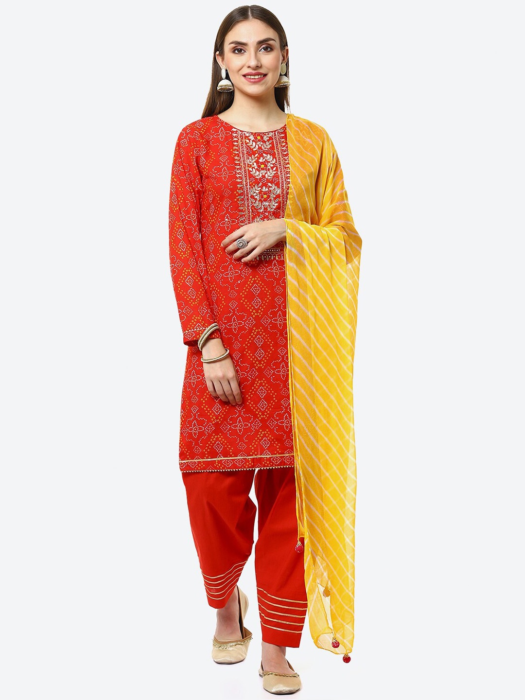 

Biba Red & Yellow Printed Pure Cotton Unstitched Dress Material