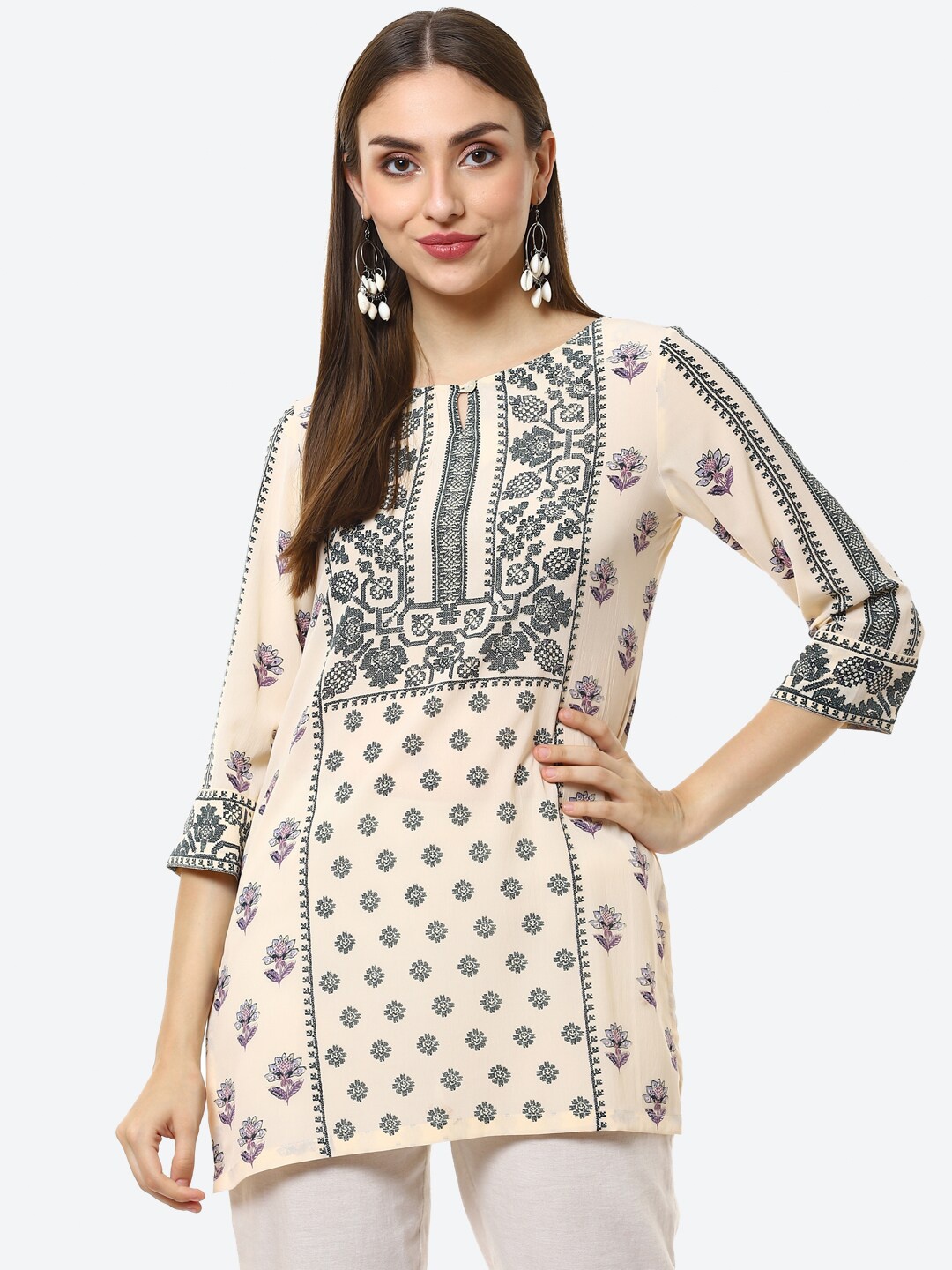 

Biba Off White & Black Ethnic Motifs Printed Kurti