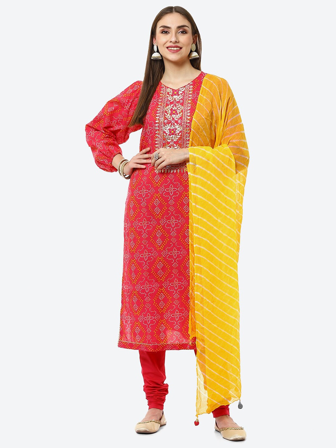 

Biba Pink & Yellow Printed Pure Cotton Unstitched Dress Material