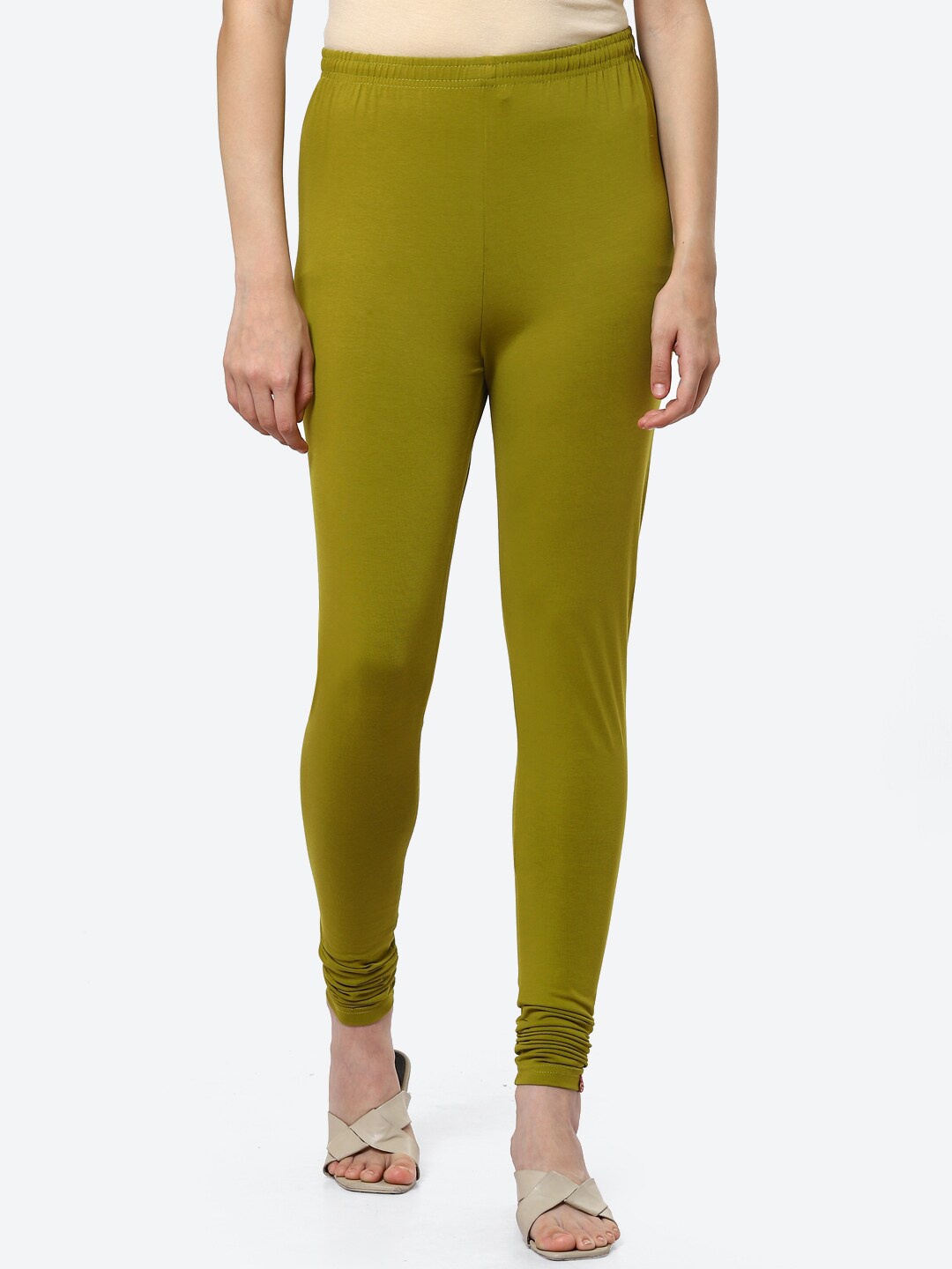 

Biba Women Olive Green Solid Churidar Length Leggings