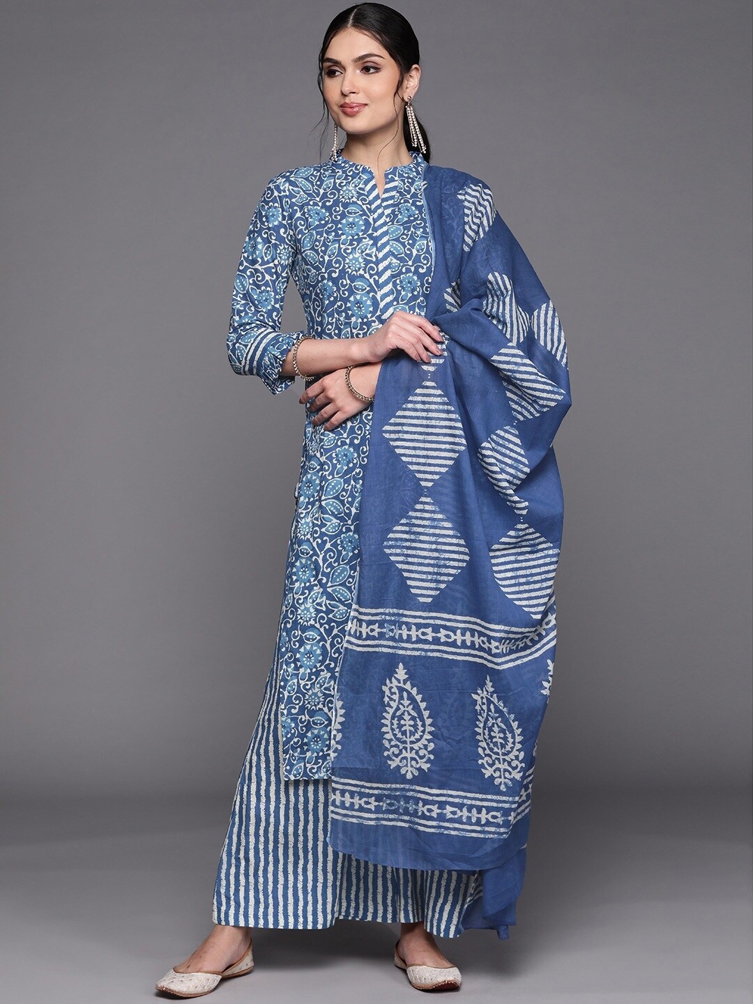 

Biba Blue & White Printed Pure Cotton Unstitched Dress Material