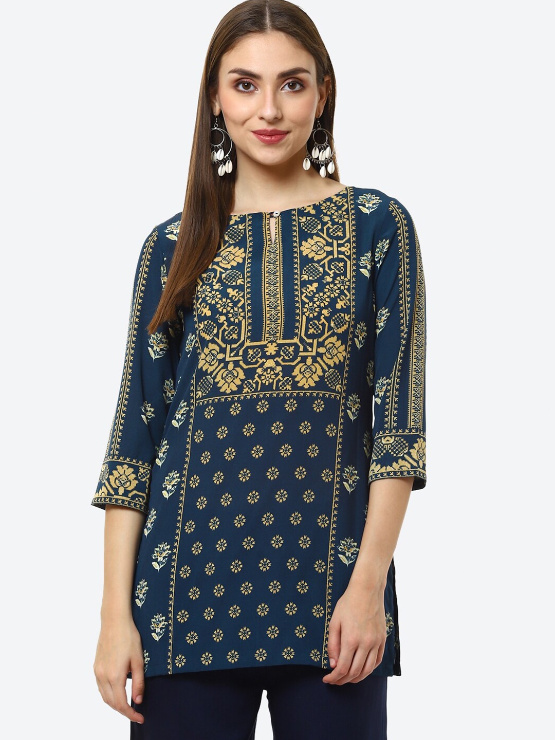 

Biba Green & Beige Geometric Printed Kurti