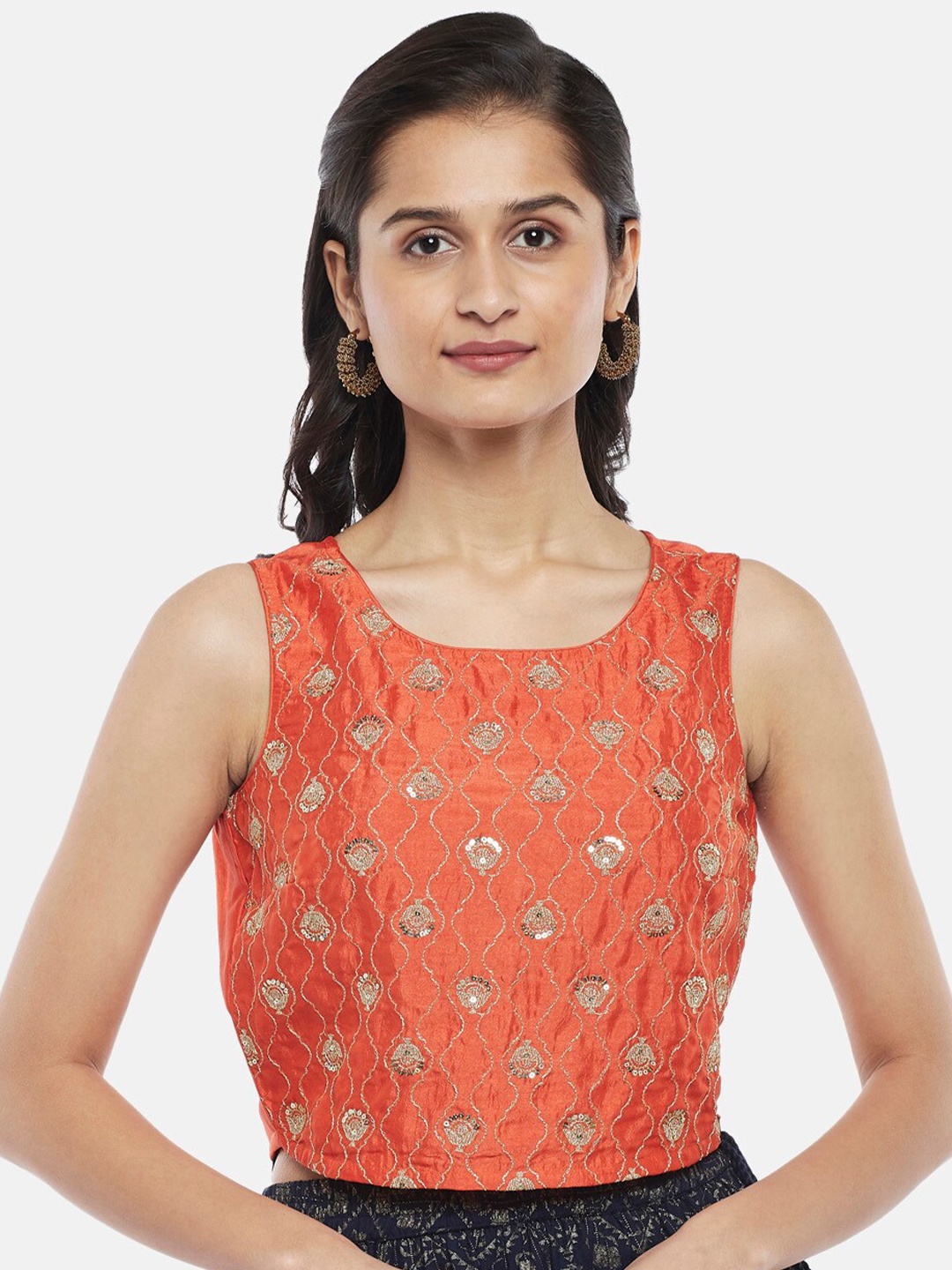 

AKKRITI BY PANTALOONS Rust Red Geometric Embroidered Top