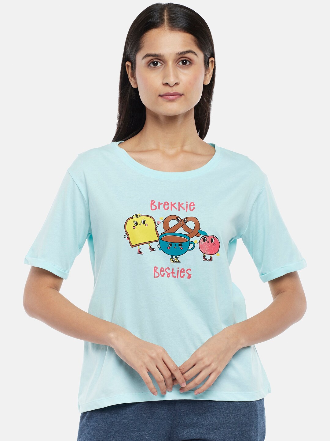 

Dreamz by Pantaloons Women Green Printed Lounge tshirt