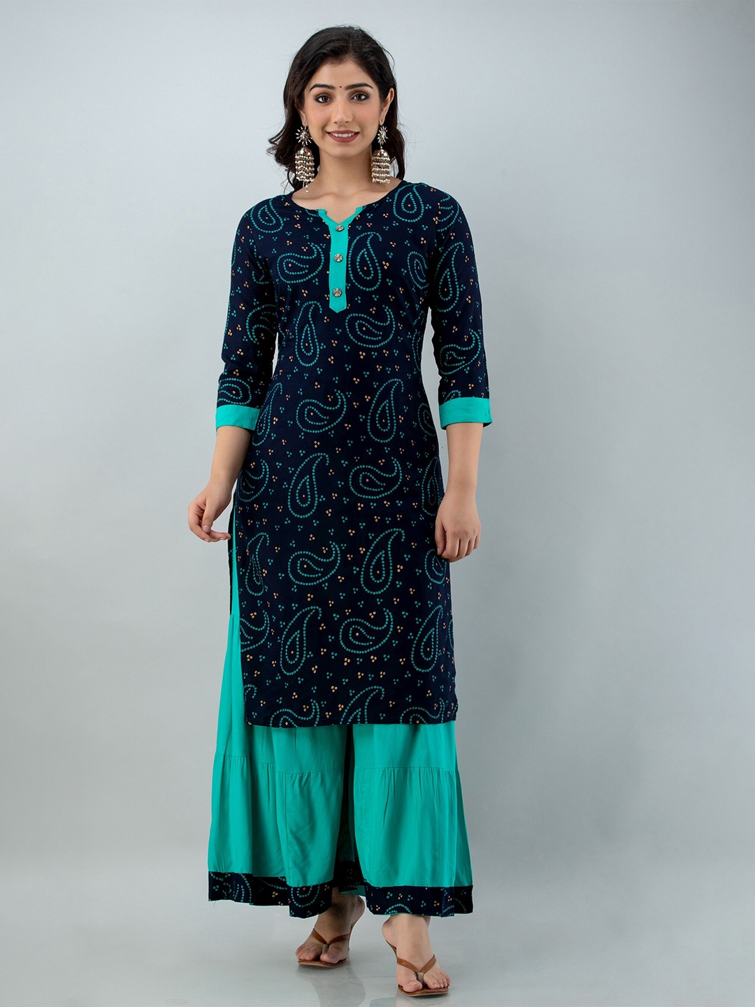 

Lovista Women Blue Ethnic Motifs Printed Kurta with Sharara & With Dupatta