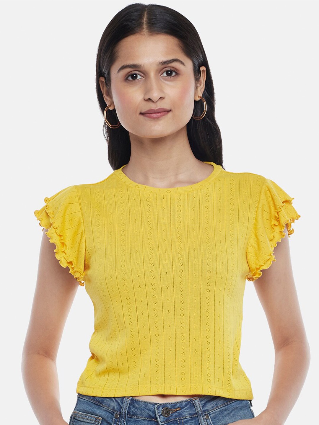 

People Yellow Printed Crop Top