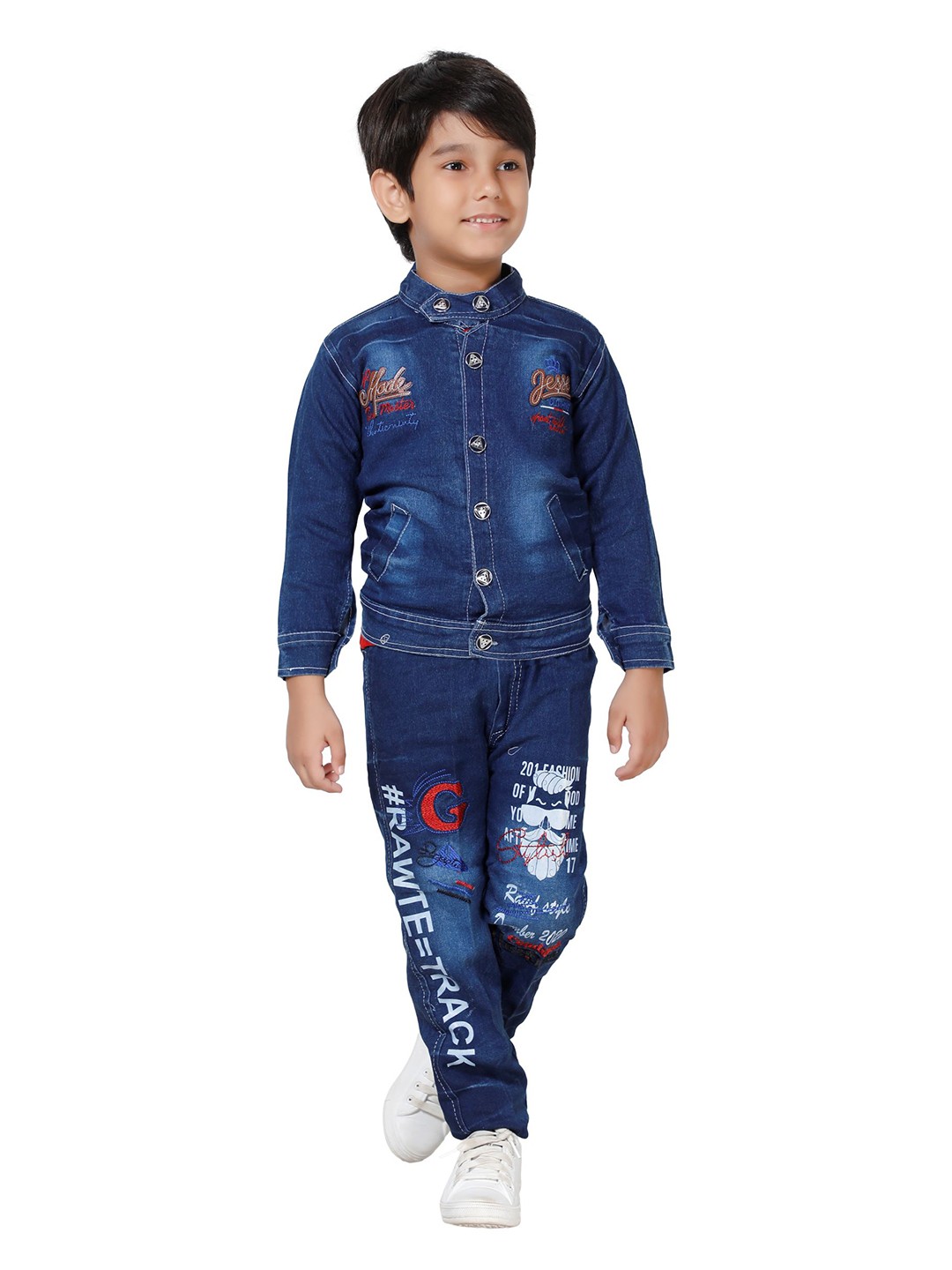 

DKGF FASHION Boys Red & Blue Coat with Trousers