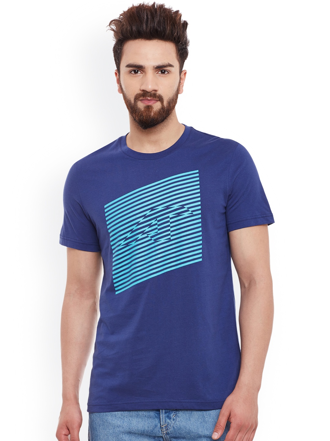 

Alcis Men Navy Blue Printed Round Neck T-shirt