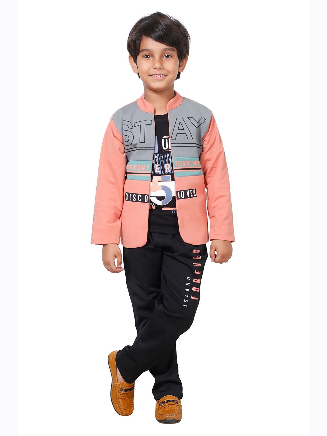 

DKGF FASHION Boys Pink & Black T-shirt with Trousers