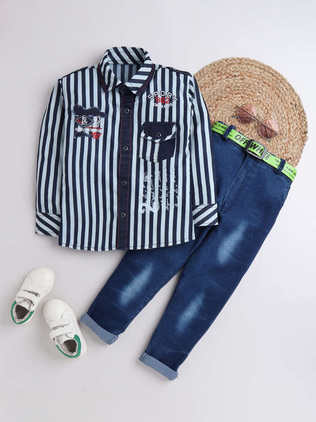 

DKGF FASHION Boys Blue Striped Shirt