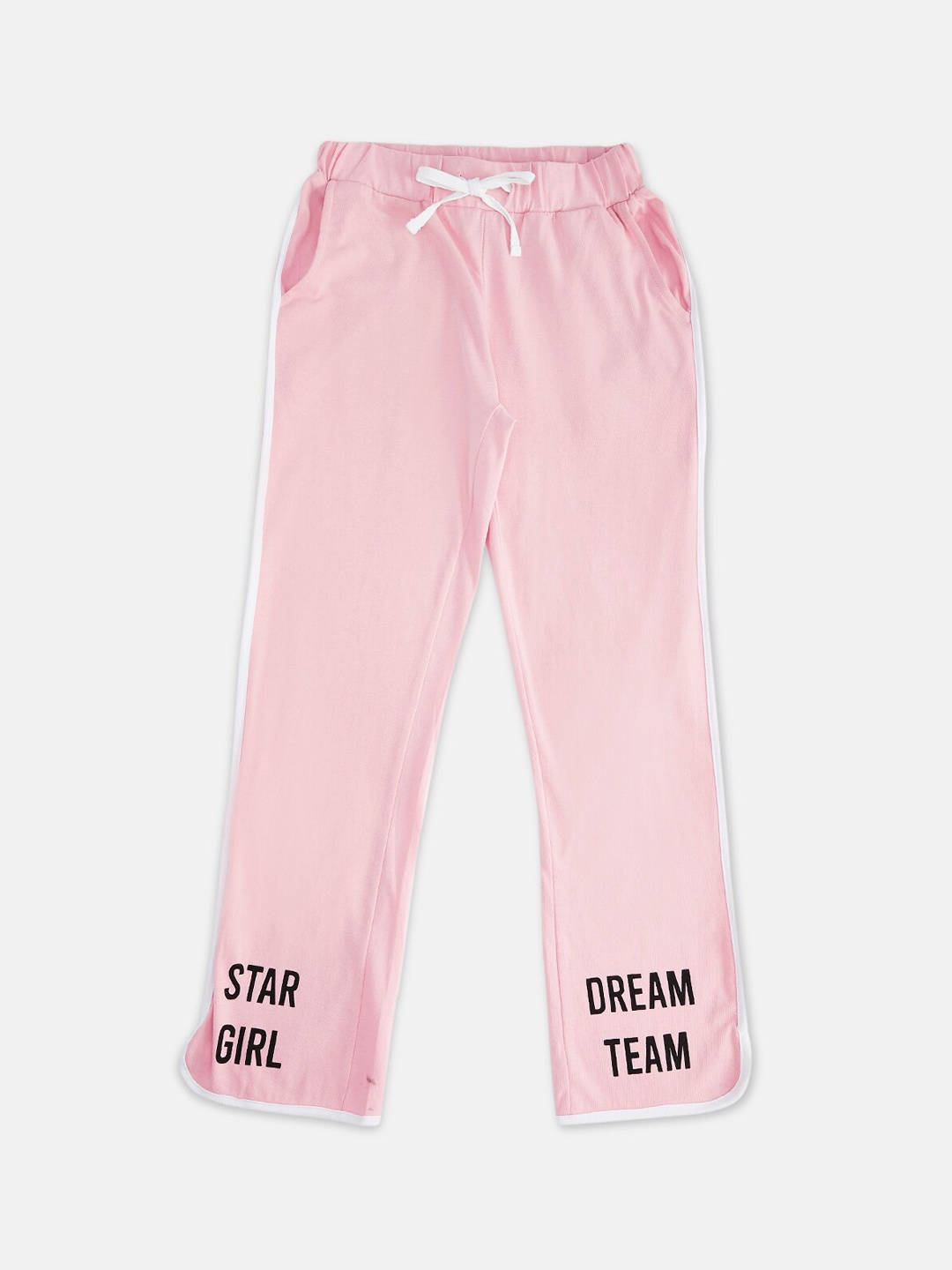 

Pantaloons Junior Girls Pink & Black Typography Printed Pure Cotton Track Pants