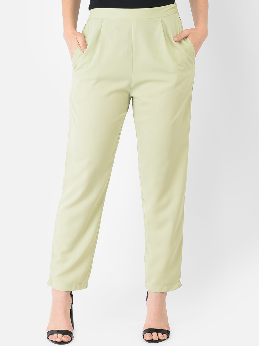 

Ojjasvi Women Green Comfort Tapered Fit Pleated Trousers