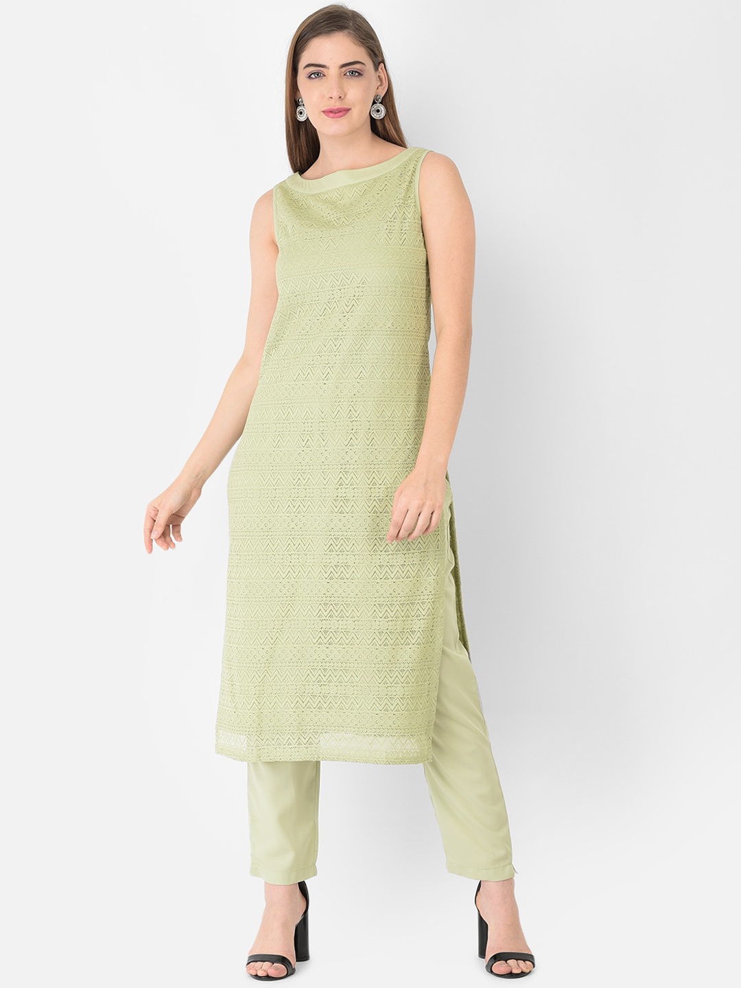 

Ojjasvi Women Green Woven Design Kurta