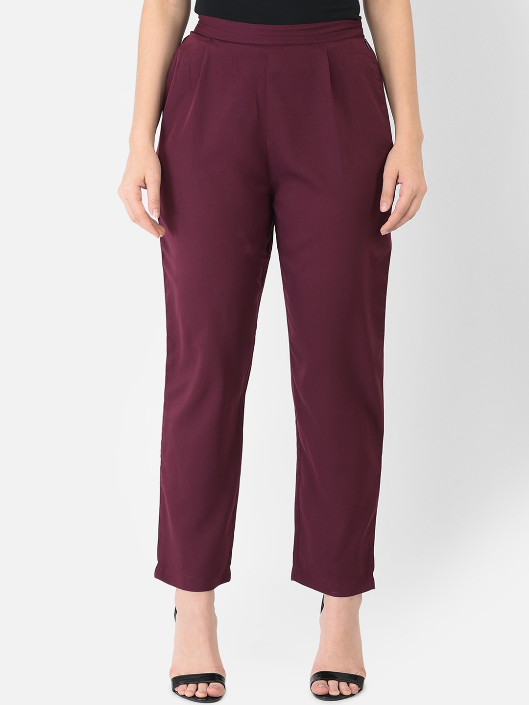 

Ojjasvi Women Burgundy Comfort Tapered Fit Peg Trousers