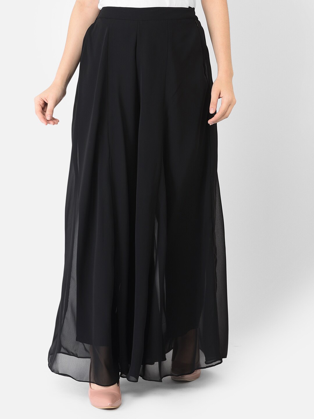 

Ojjasvi Women Black Flared Georgette Palazzos