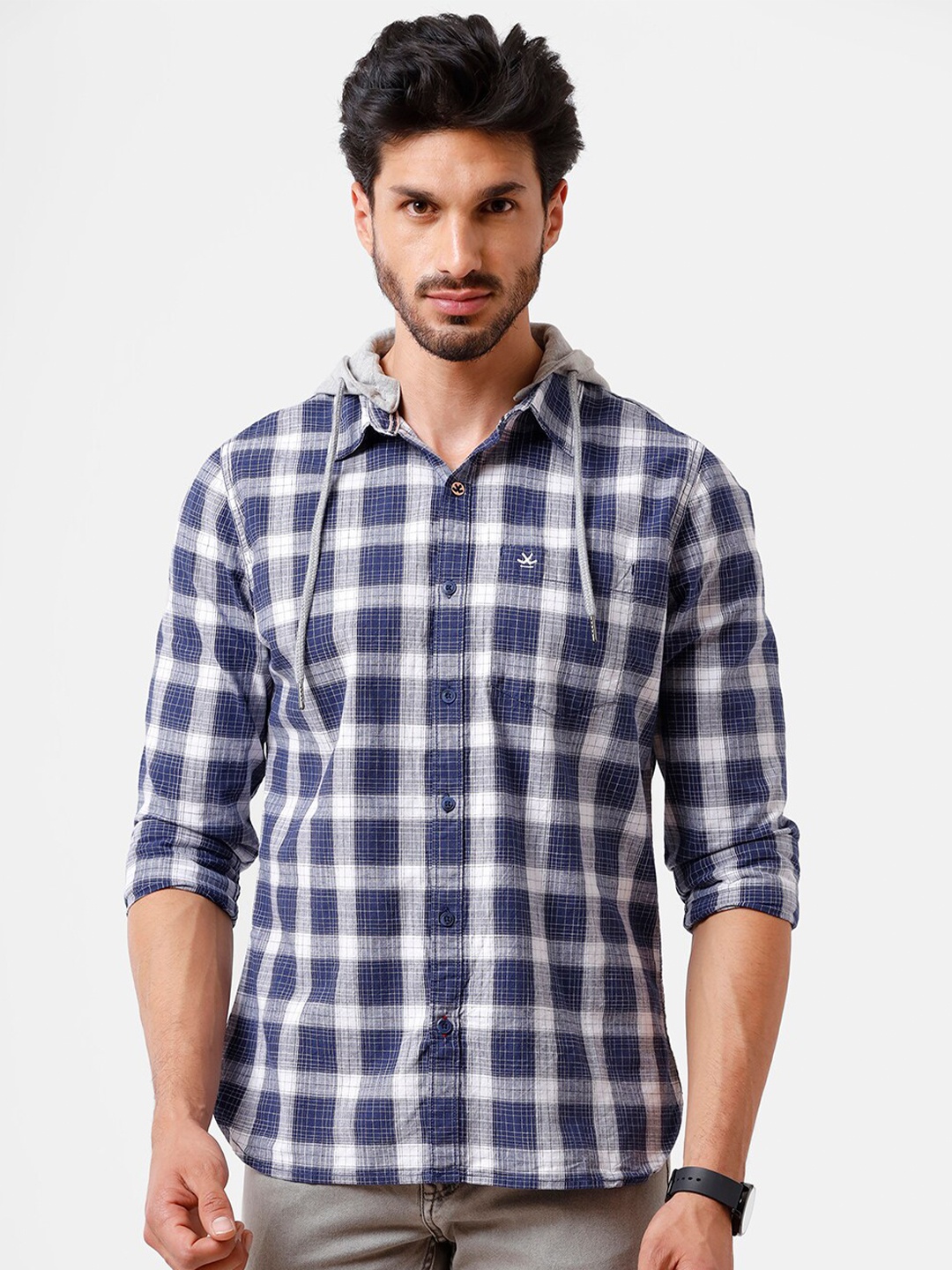 

WROGN Men Navy Blue Slim Fit Checked Casual Shirt