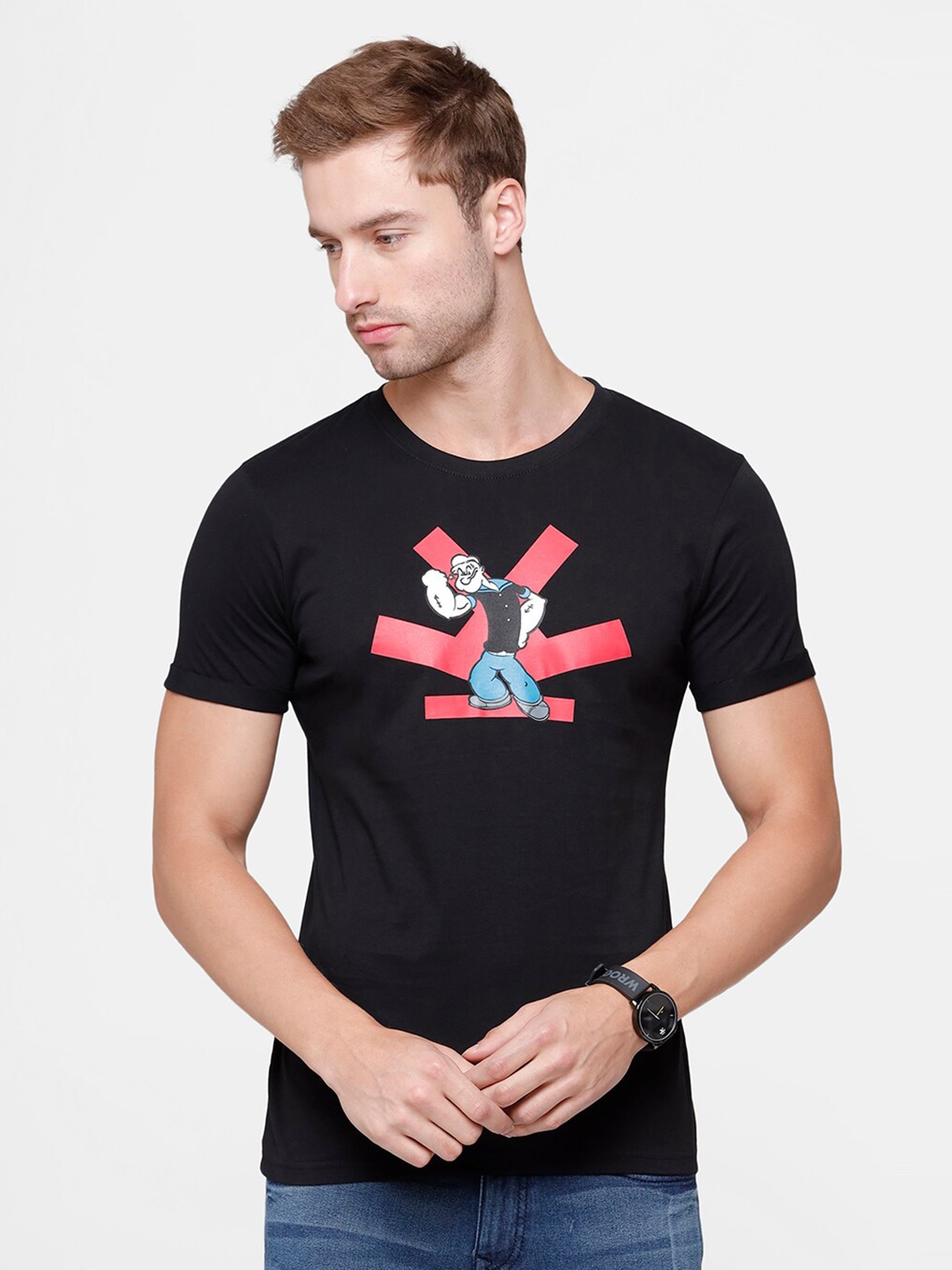 WROGN Men Black Typography Printed Round Neck Slim Fit T-shirt