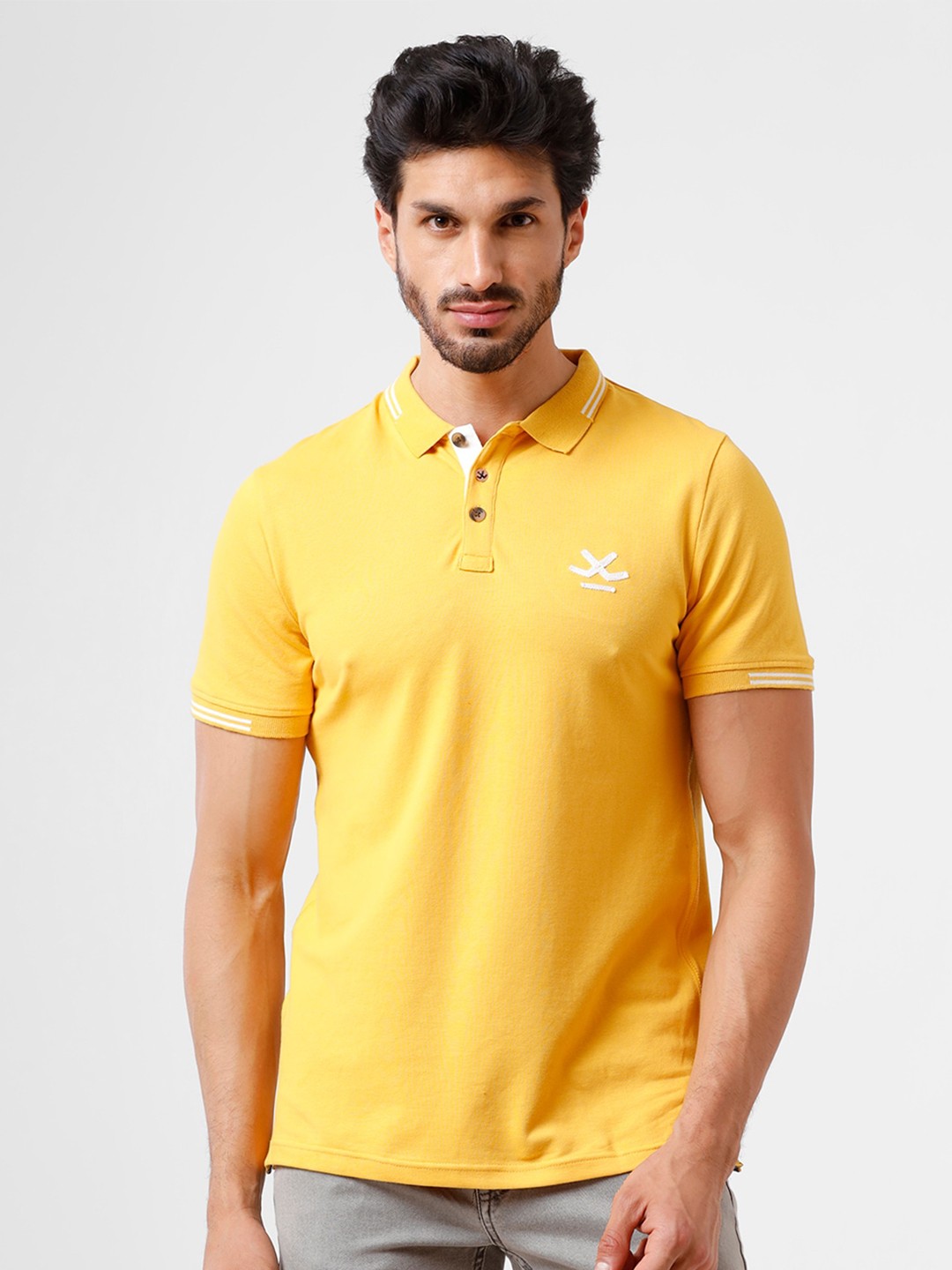 

WROGN Men Yellow Polo Collar Slim Fit T-shirt