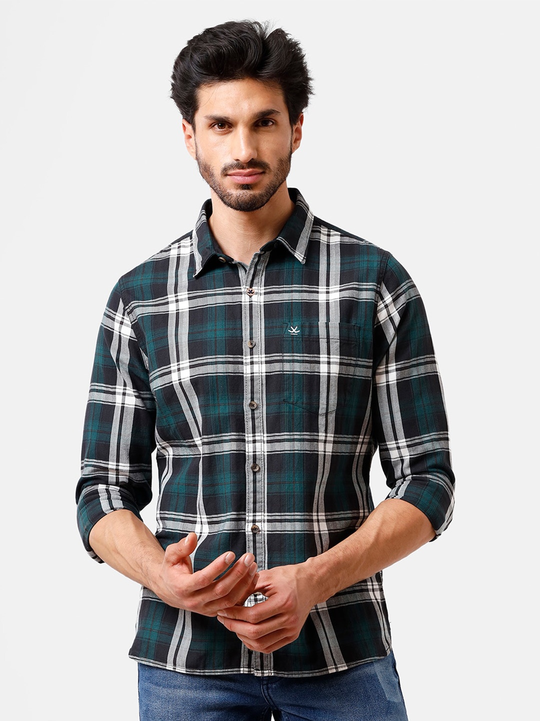 

WROGN Men Green Slim Fit Tartan Checked Casual Shirt