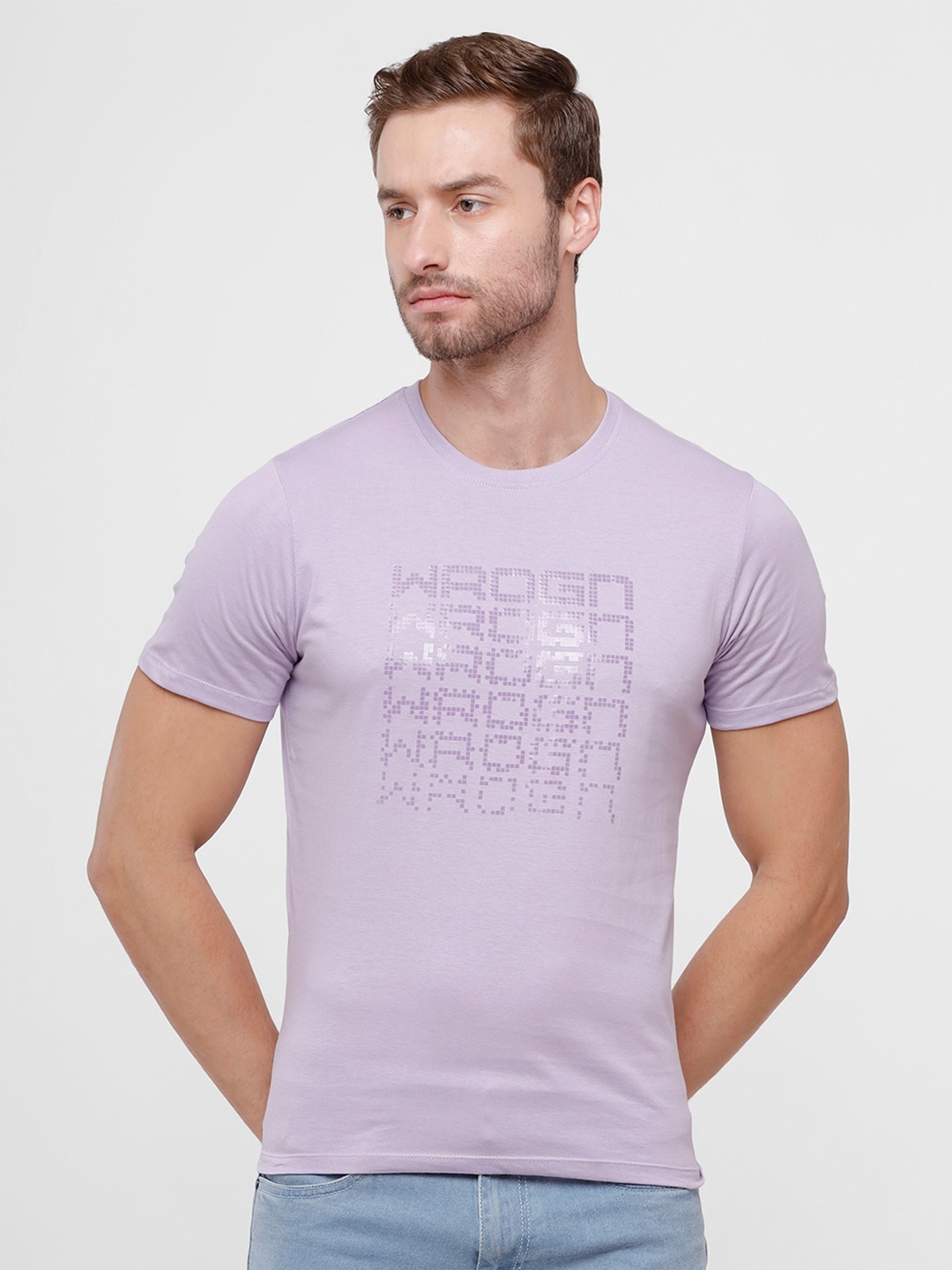 

WROGN Men Purple Typography Printed Slim Fit T-shirt