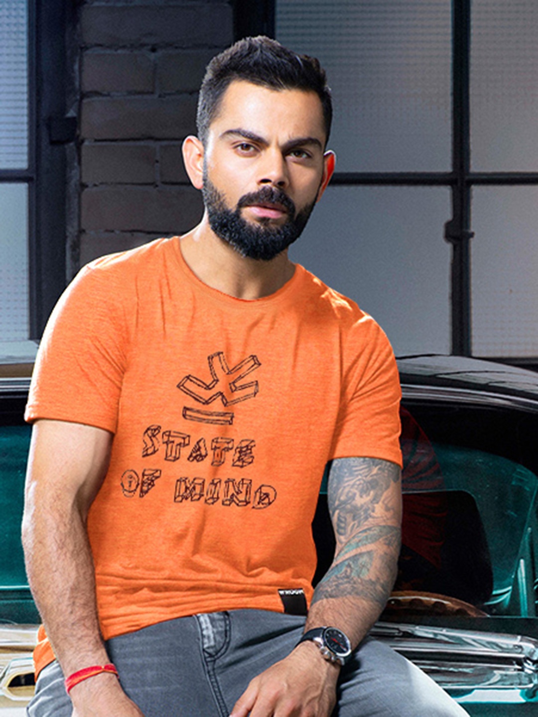 

WROGN Men Orange Typography Printed Slim Fit T-shirt