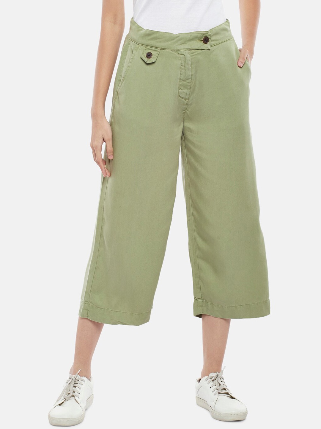 

People Women Olive Green High-Rise Culottes Trousers