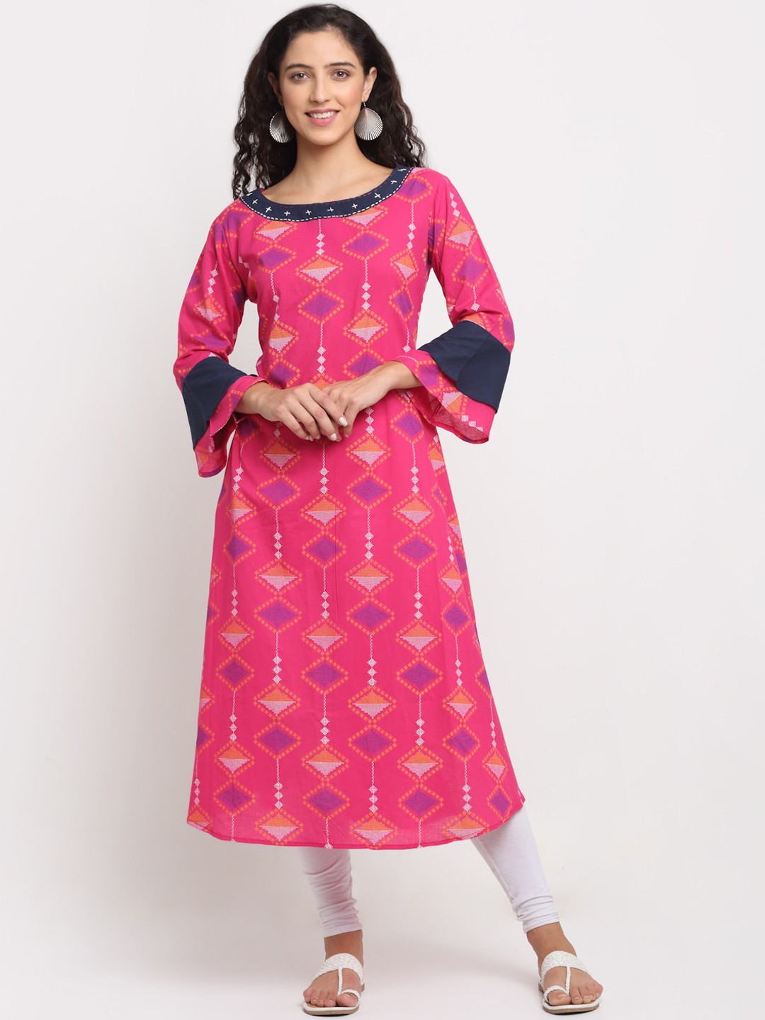 

KALINI Women Pink & Purple Printed Boat Neck Cotton A-line Kurta