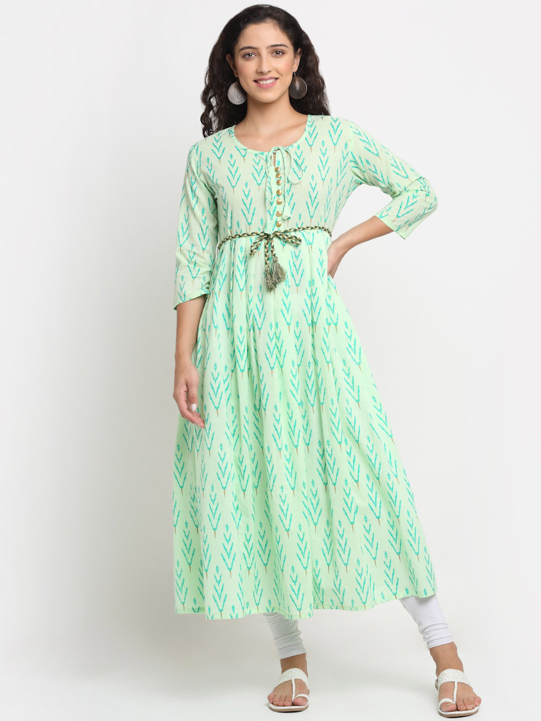 

KALINI Women Green Printed Anarkali Cotton Kurta