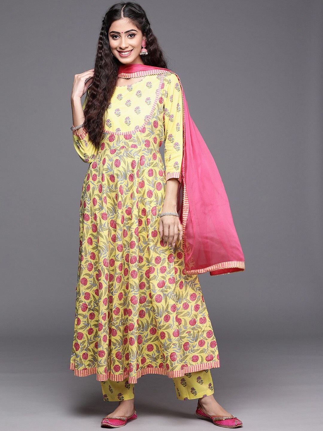 

KSUT Women Yellow Ethnic Motifs Printed Pure Cotton Kurta with Palazzos & With Dupatta