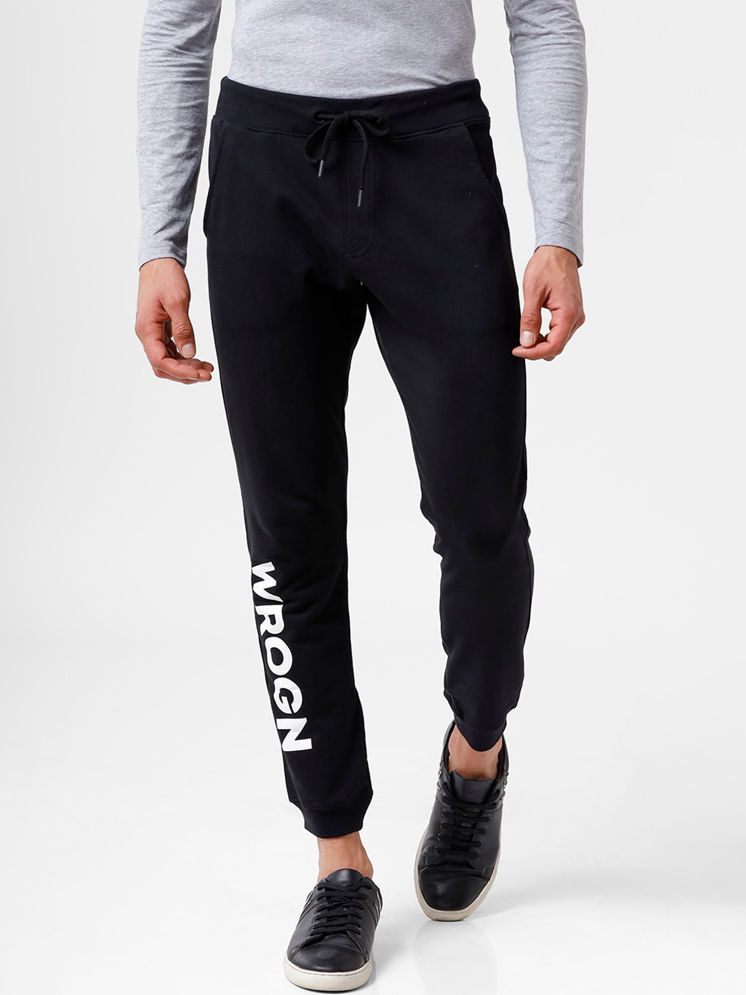 

WROGN Men Black Printed Cotton Joggers Trousers