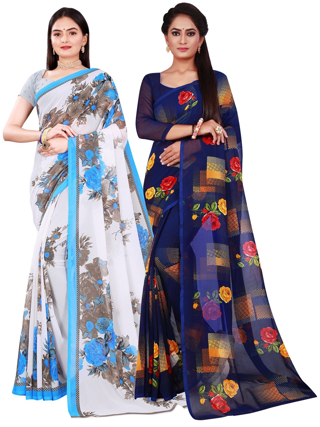 

KALINI Pack of 2 Pure Georgette Saree, Navy blue