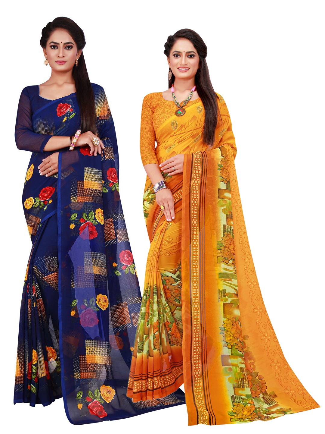 

KALINI Pack of 2 Pure Georgette Saree, Navy blue