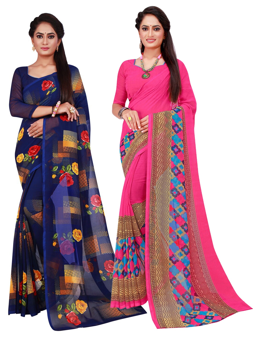 

KALINI Pack of 2 Printed Pure Georgette Sarees, Magenta