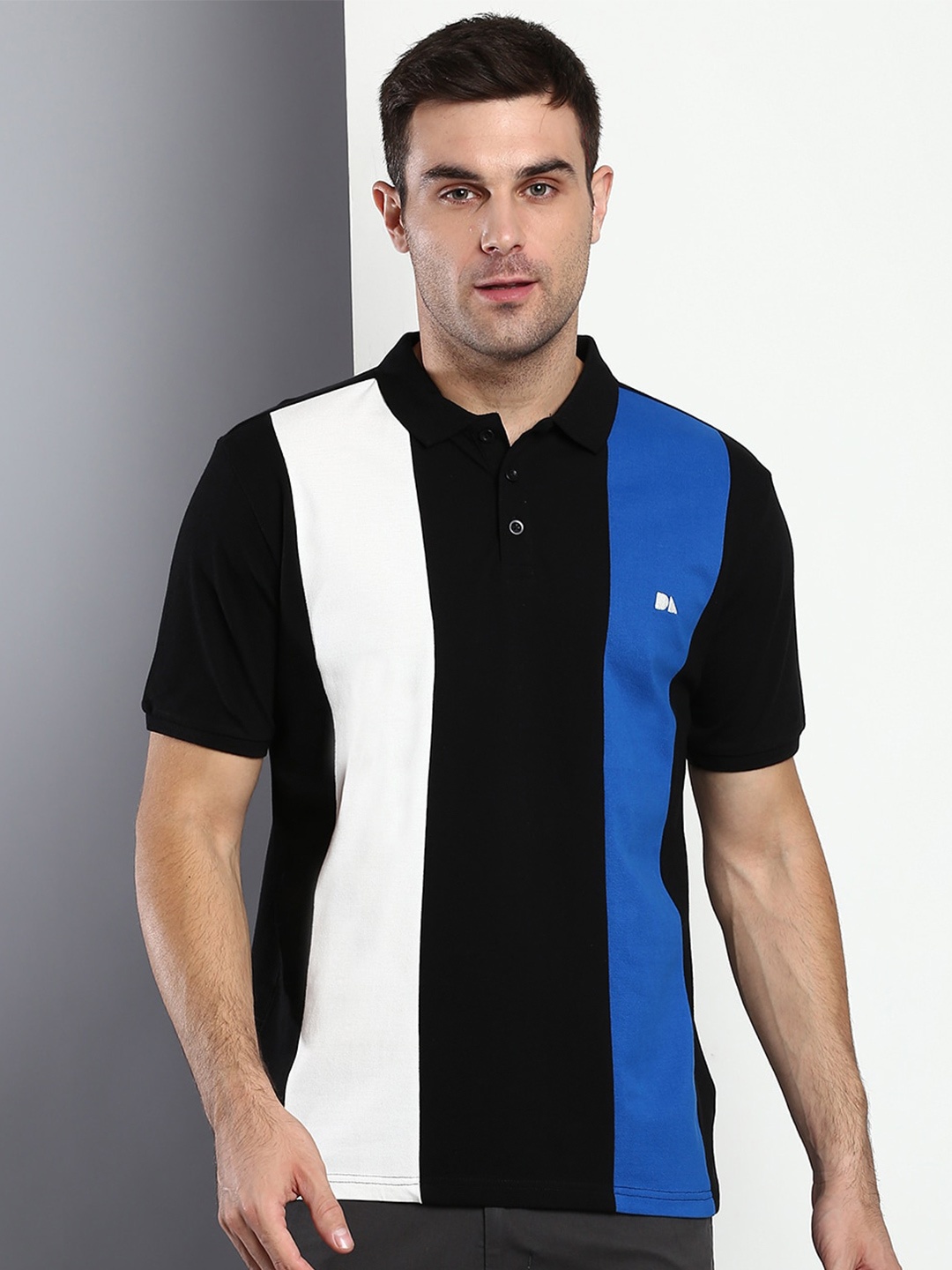 

Dennis Lingo Men Black Colourblocked Polo Collar Slim Fit T-shirt