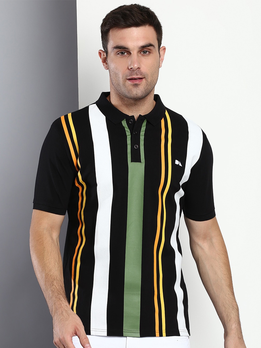 

Dennis Lingo Men Black Striped Slim Fit T-shirt