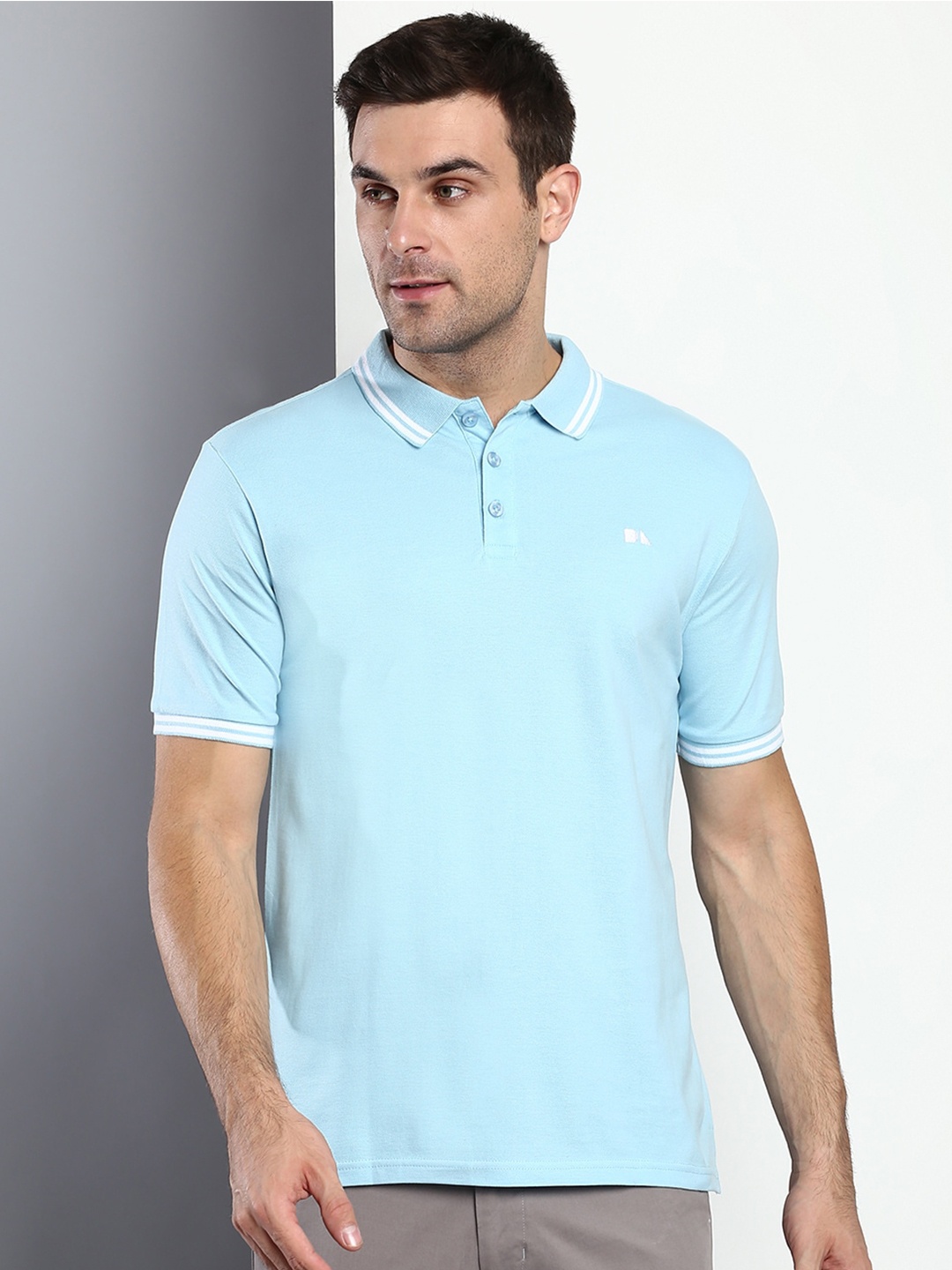 

Dennis Lingo Men Blue Polo Collar Slim Fit Cotton T-shirt