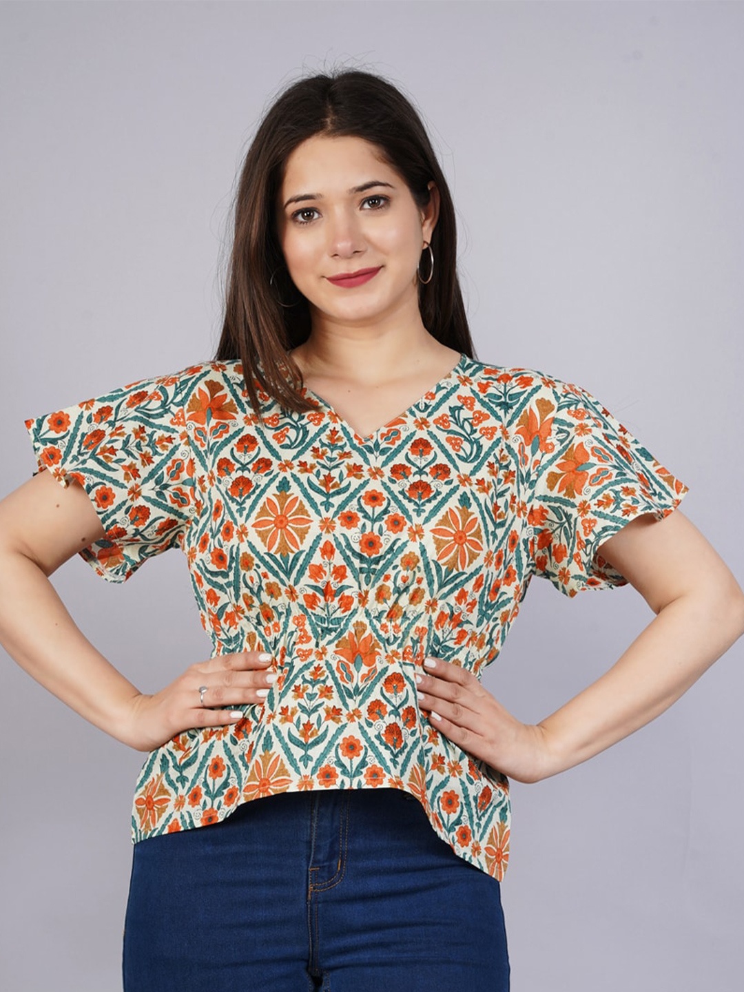 

NITVAN Women Multicoloured Floral Printed Cotton Top, Multi