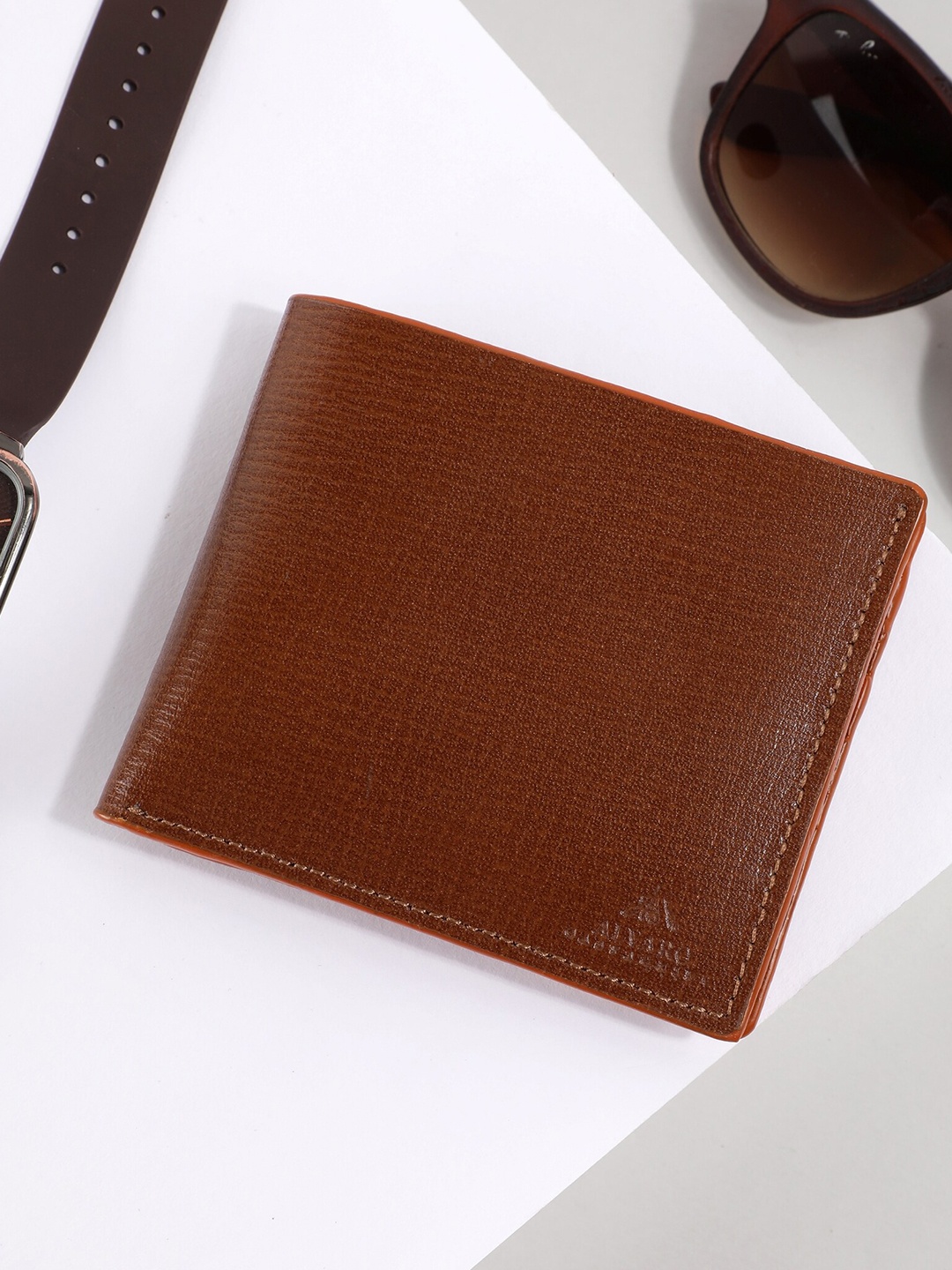 

Alvaro Castagnino Men Tan Leather Two Fold Wallet