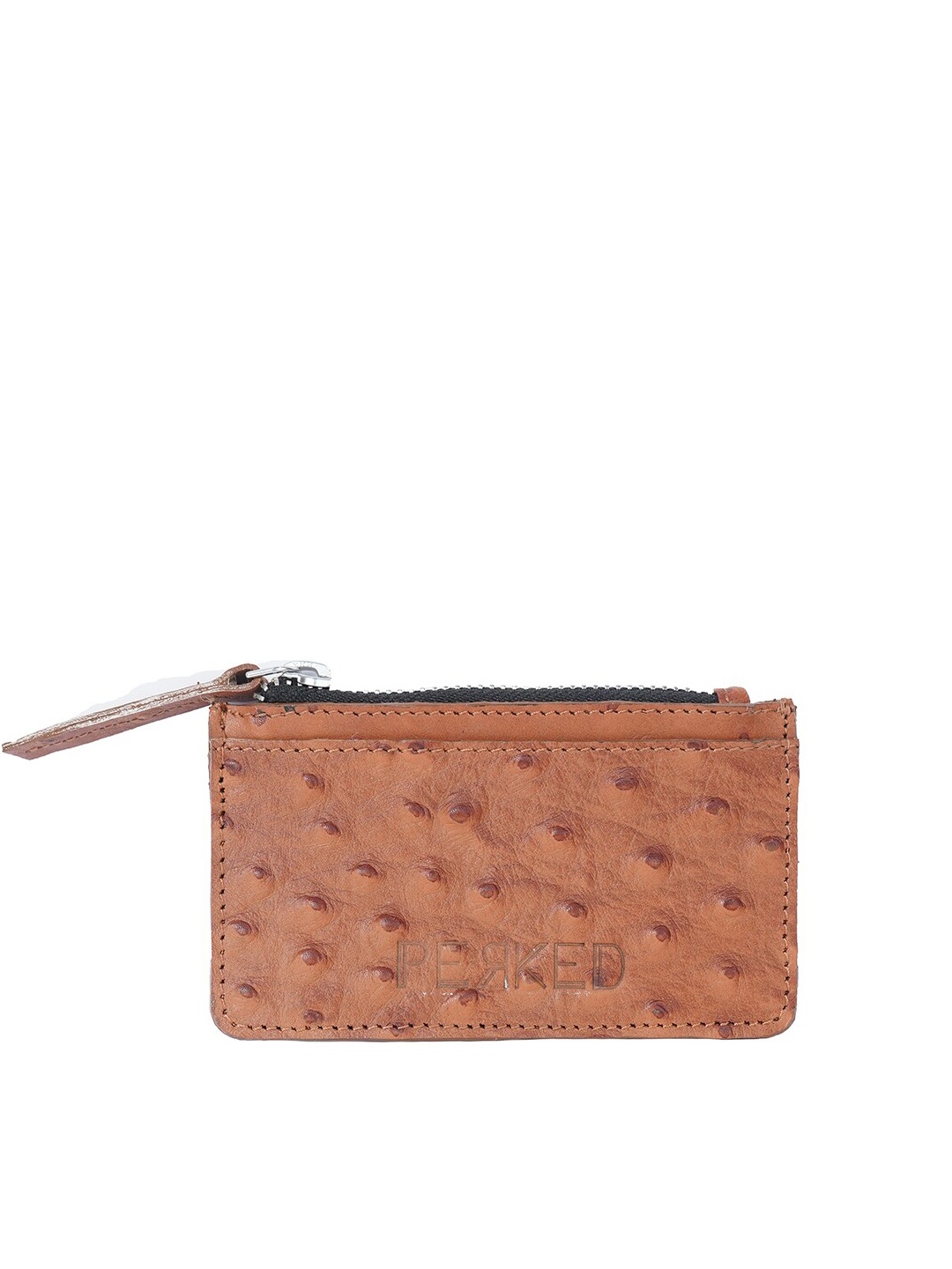 

PERKED Unisex Camel Brown Textured Zip Detail Leather Zip Around Wallet