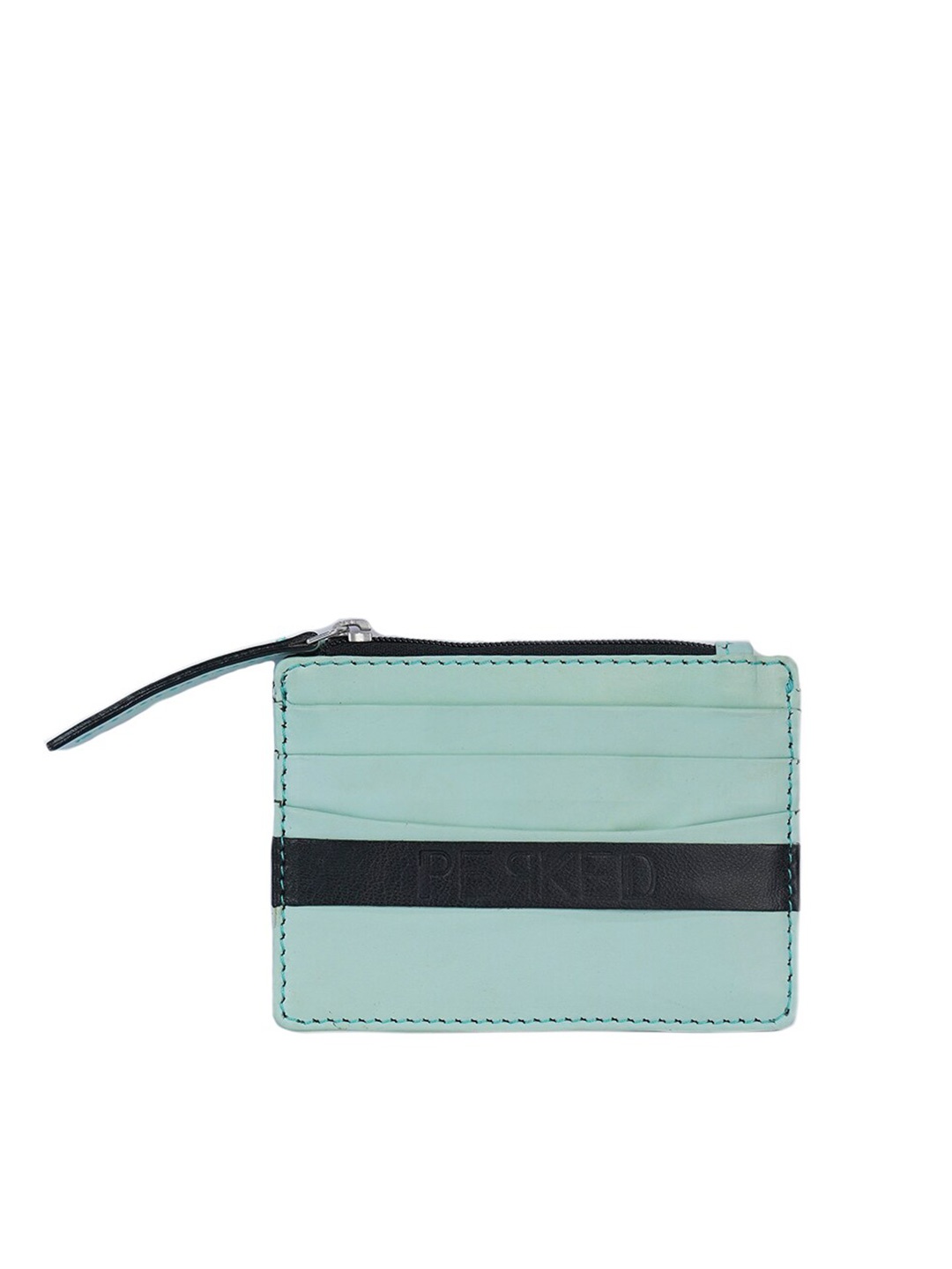 

PERKED Fluorescent Green & Black Zip Detail Leather Card Holder