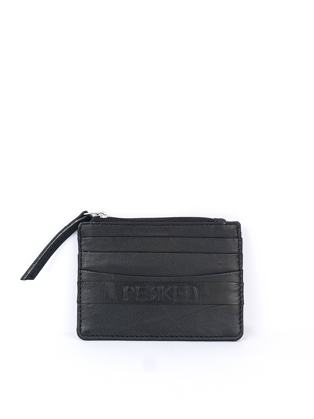 

PERKED Black Zip Detail Leather Card Holder