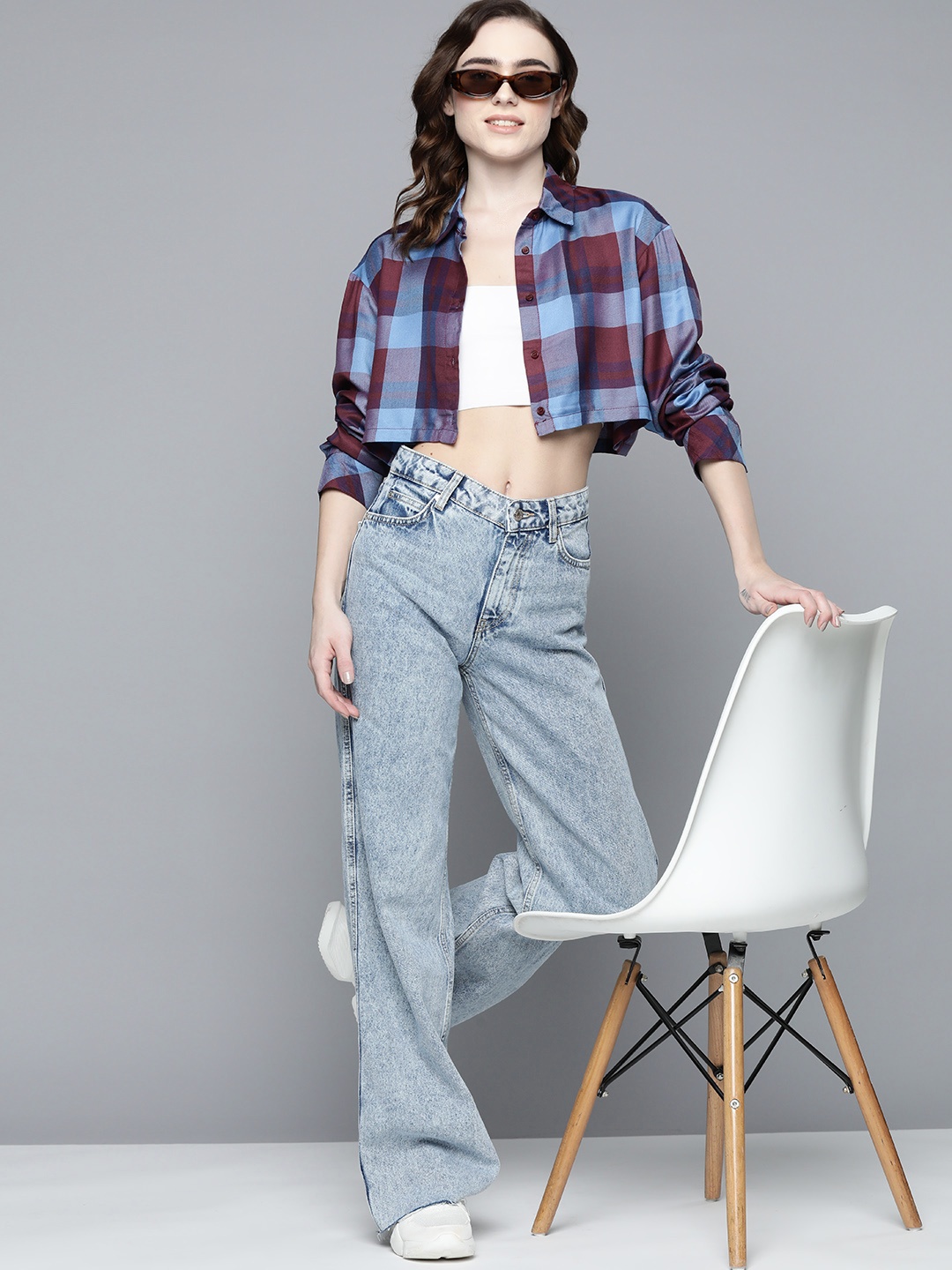

Harvard Women Blue & Red Tartan Checks Casual Crop Shirt