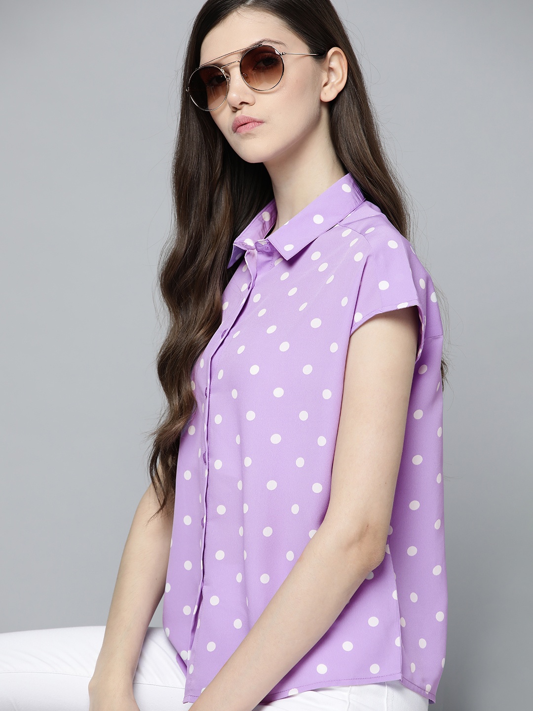 

Harvard Women Lavender Polka Dots Printed Casual Shirt