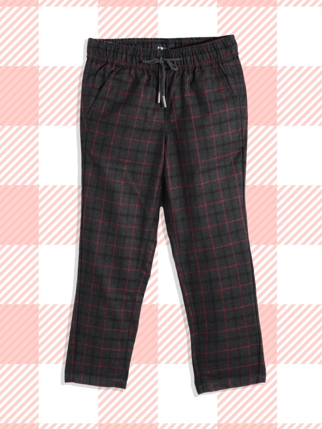 

M&H Juniors Boys Charcoal Grey & Red Checked Trousers