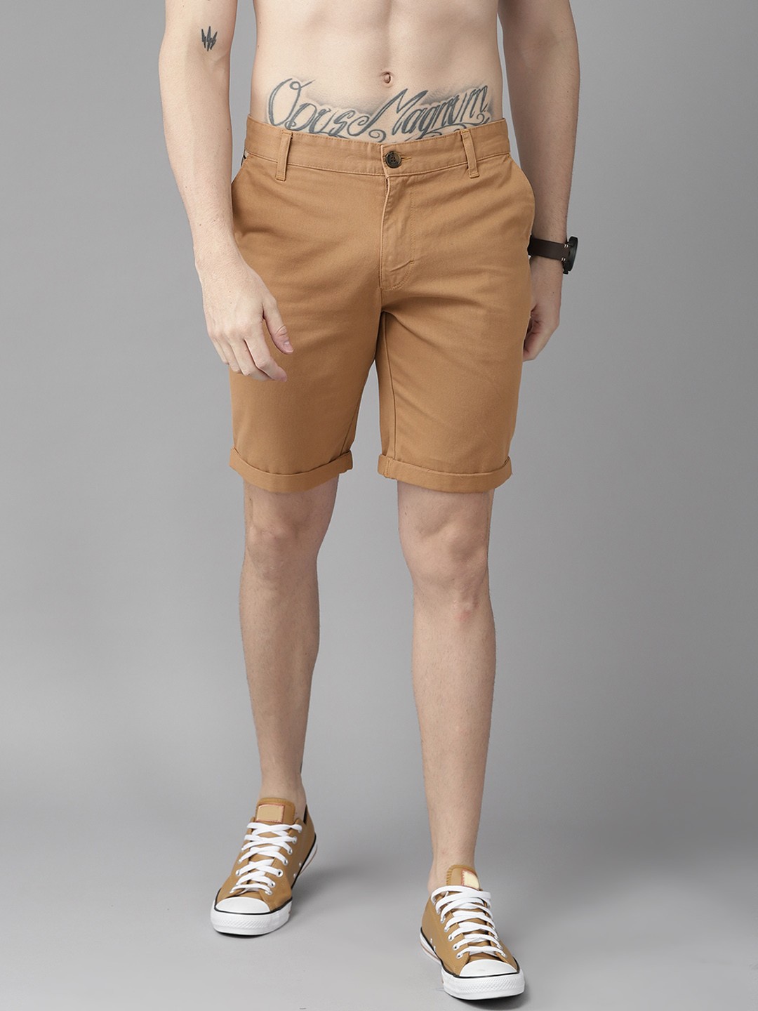 

Roadster Men Tan Solid Shorts